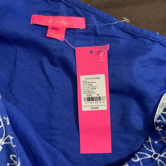 BNWT Lilly Pulitzer size 16 one shoulder blue/white top SUPER CUTE! - Picture 3 of 7
